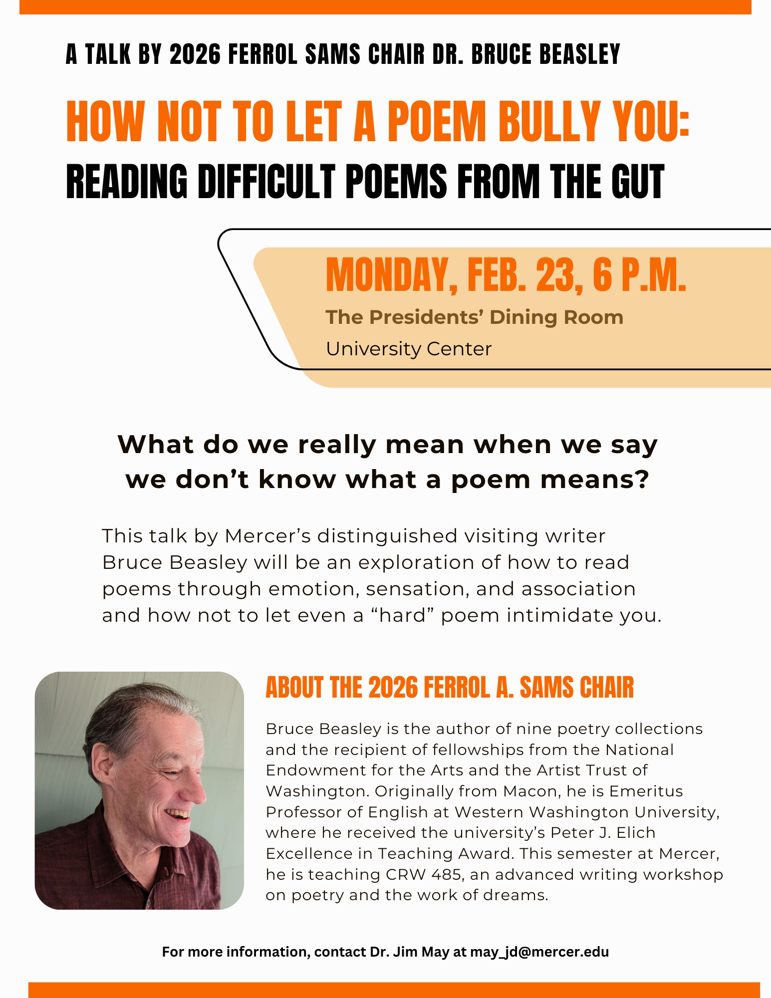 Promotional flyer for How Not to Let a Poem Bully You talk with Bruce Beasley.