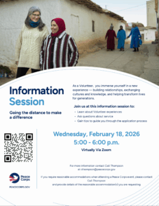 Promotional flyer for Peace Corps information session.