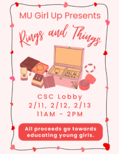 Promotional flyer for Rings and Things Fundraiser.