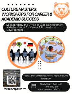 Promotional flyer for Culture Masters Workshops event.