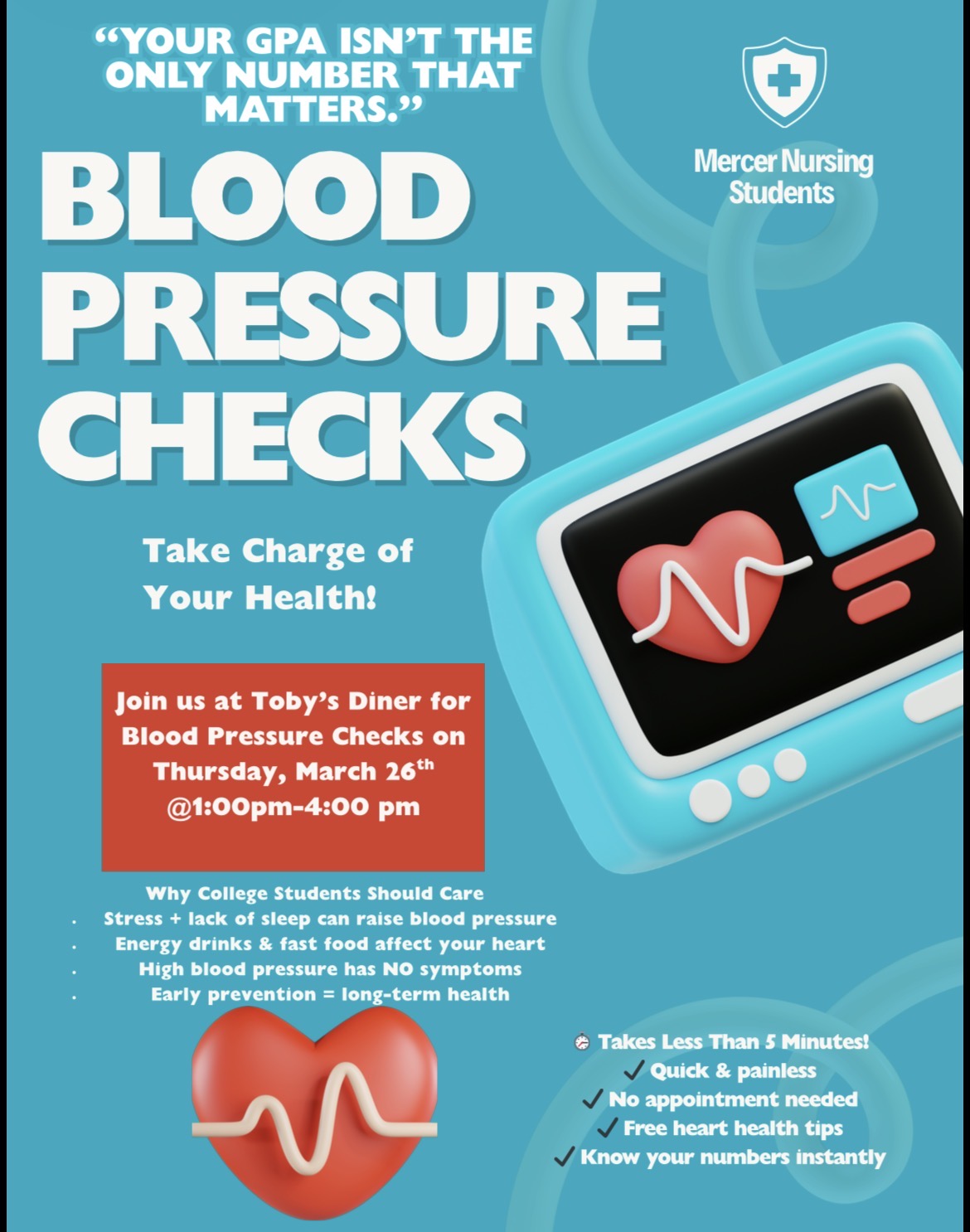 Promotional flyer for blood pressure checks.