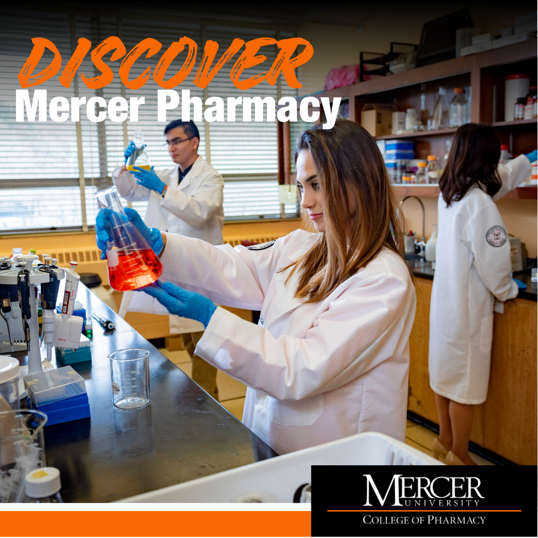 Promotional graphic for Discover Mercer Pharmacy.