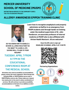Promotional flyer for the Allergy Awareness Epipen Training Clinic.