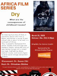 Promotional flyer for Africa Film Series featuring Dry.