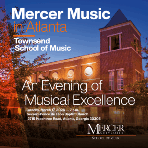 Promotional graphic for Mercer Music in Atlanta.