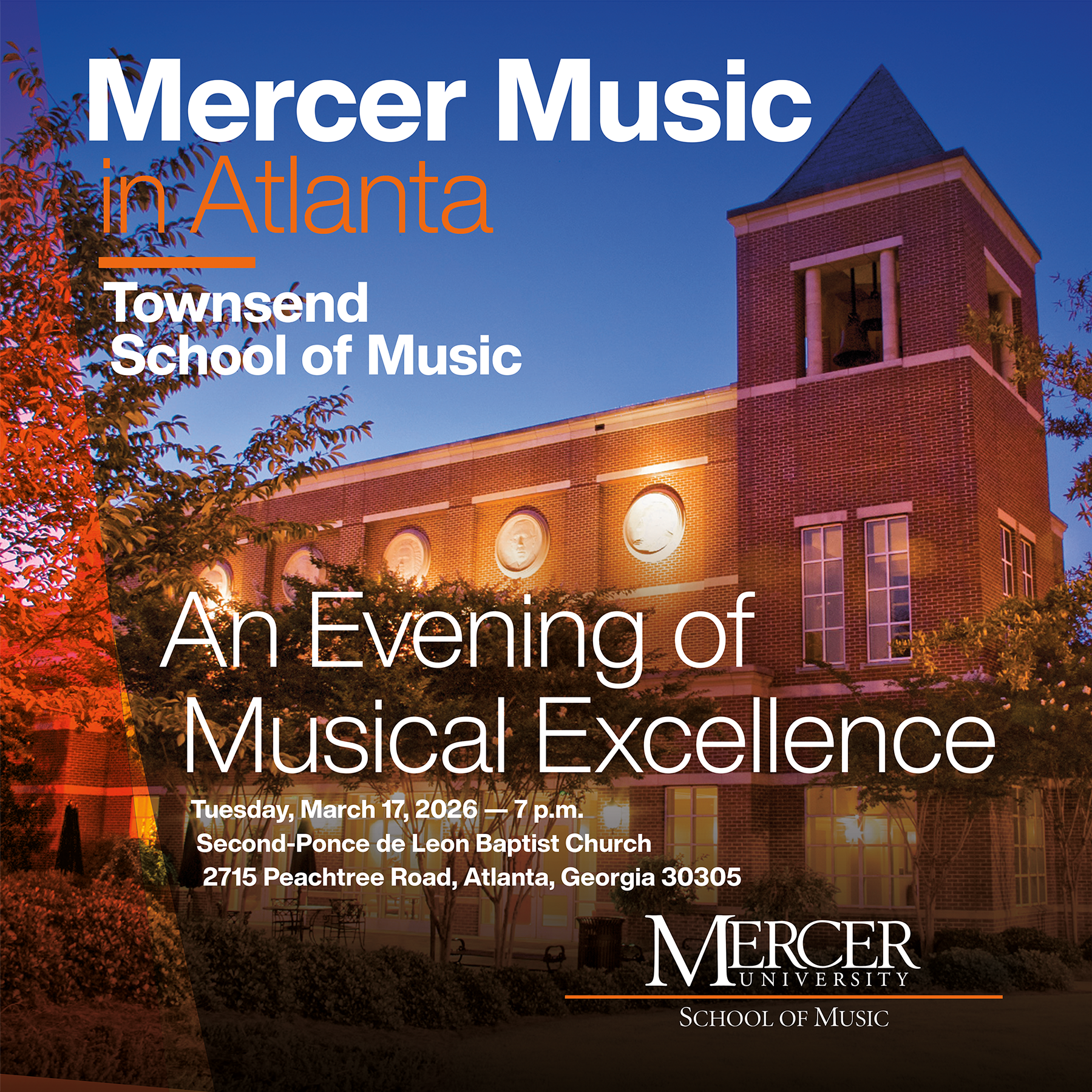 Promotional graphic for Mercer Music in Atlanta.