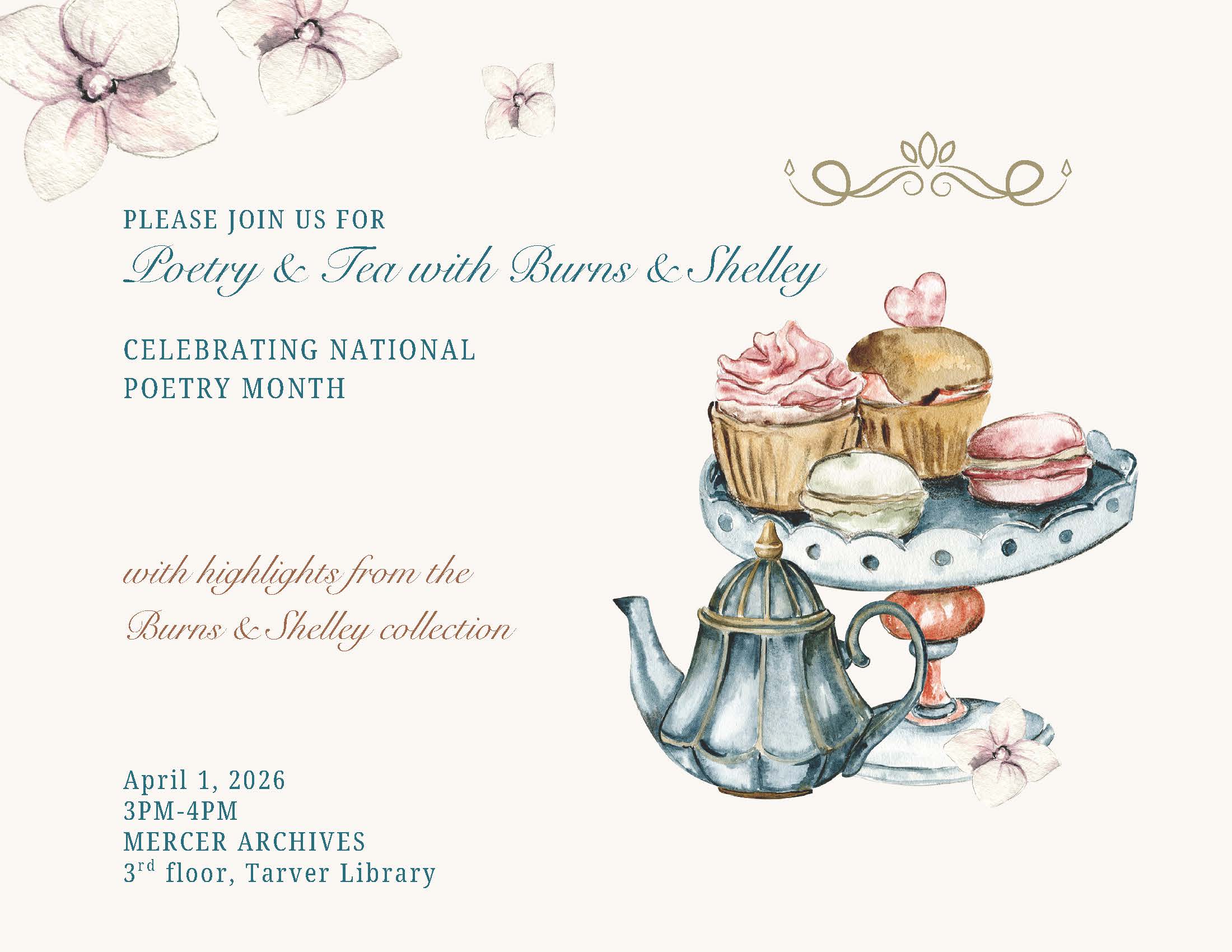 Promotional flyer for Poetry and Tea with Burns and Shelley.