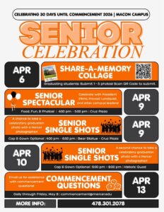 Promotional flyer for Senior Celebration on the Macon campus.