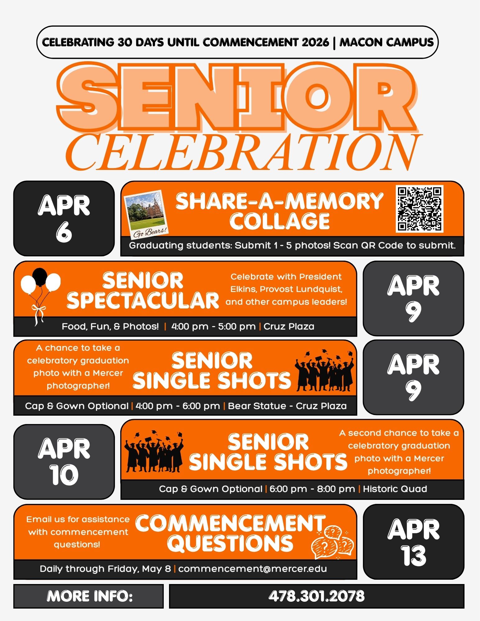 Promotional flyer for Senior Celebration on the Macon campus.
