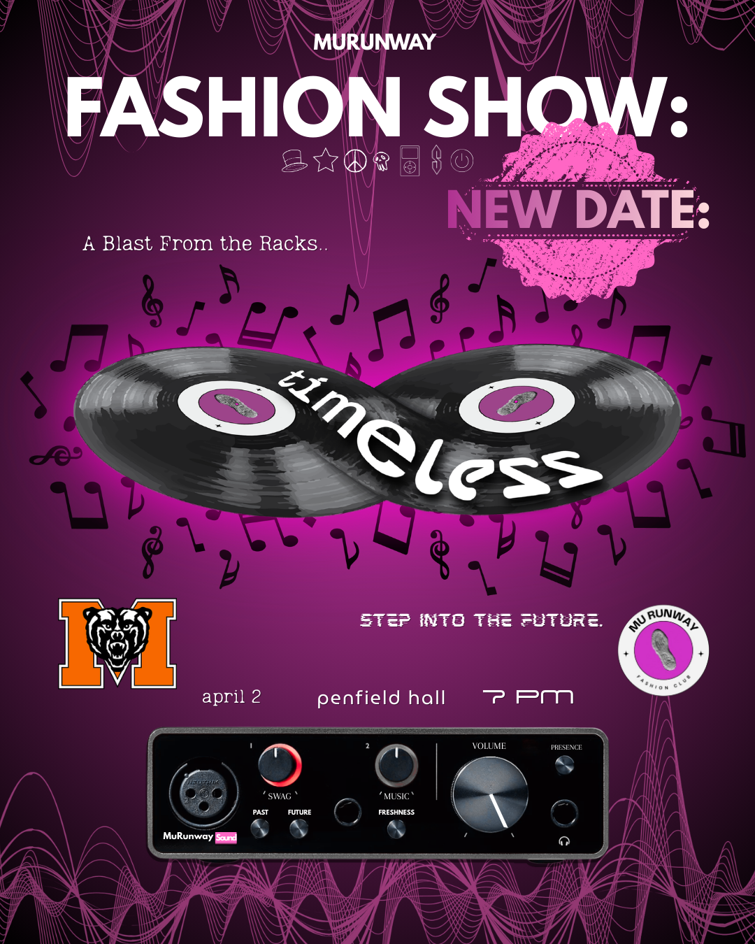 Promotional flyer for Timeless fashion show.