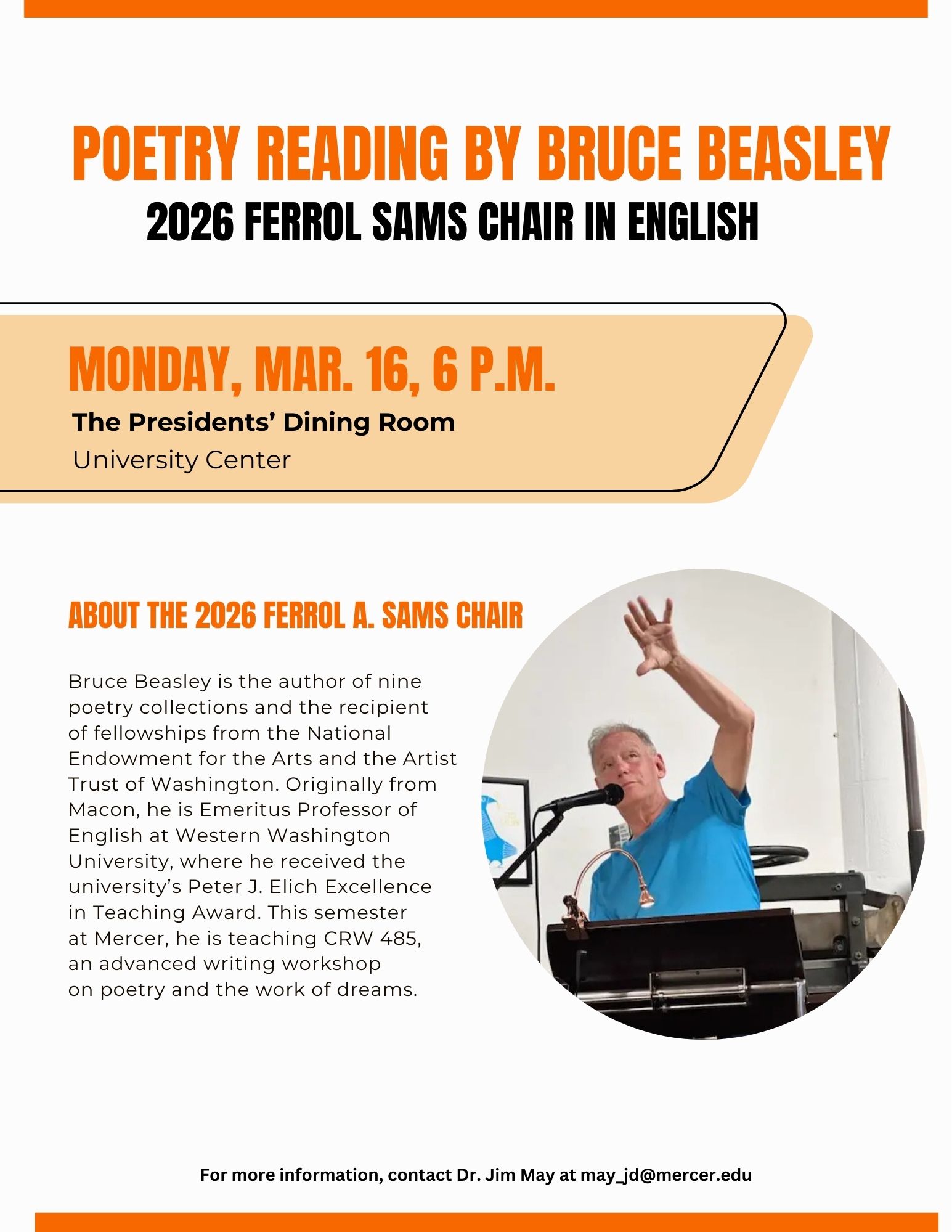 Promotional poster for a poetry reading by Bruce Beasley.