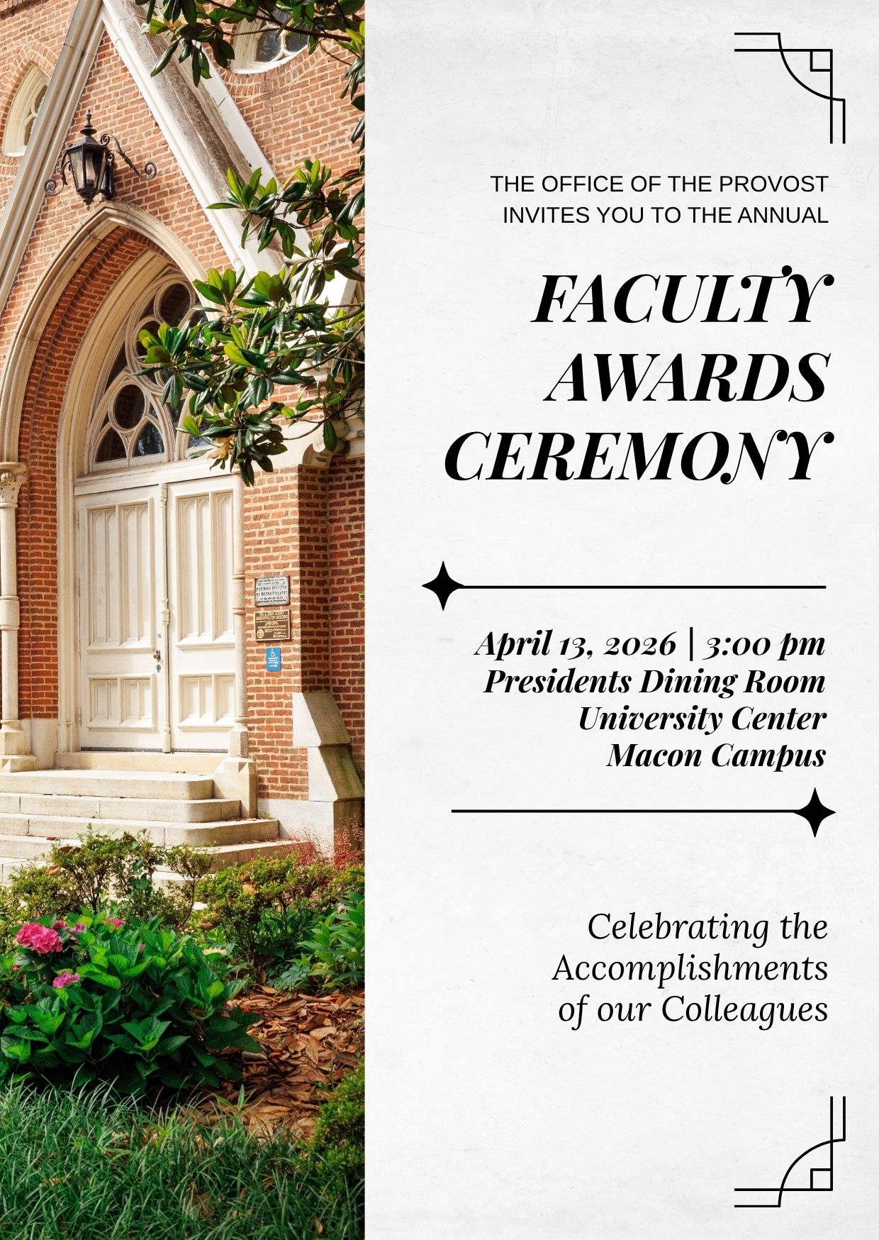 Promotional flyer for the Faculty Awards Ceremony.