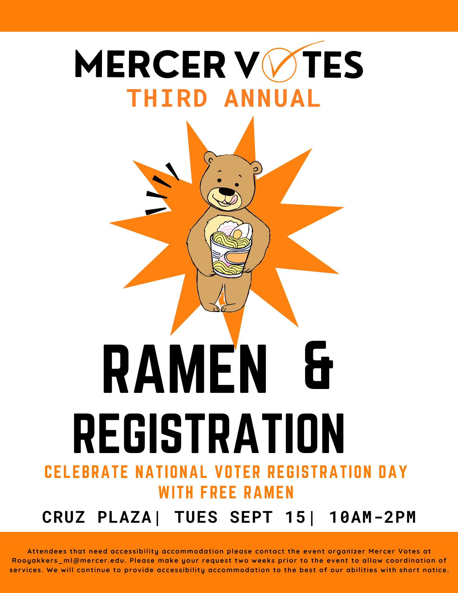 Promotional flyer for Ramen and Registration event.