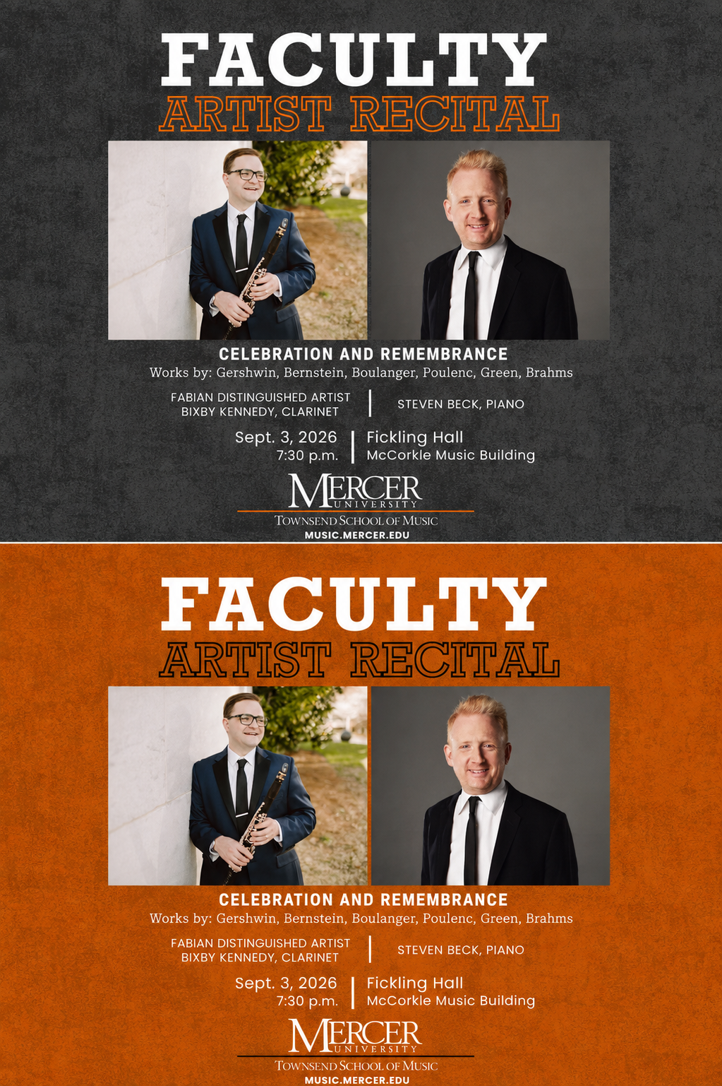 Promotional flyer for faculty artist recital.