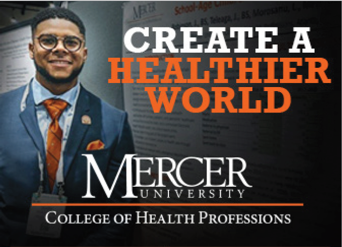 Graphic for Mercer University's College of Health Professions states Create a Healthier World.