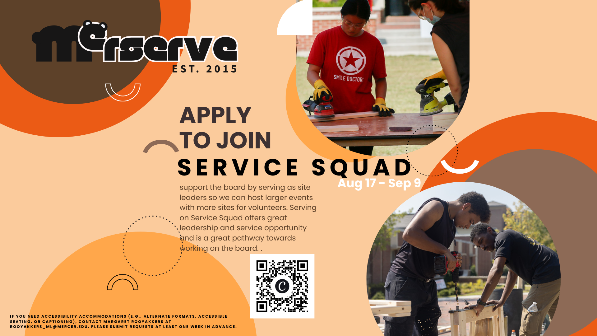 Promotional flyer urging students to apply to join the service squad.