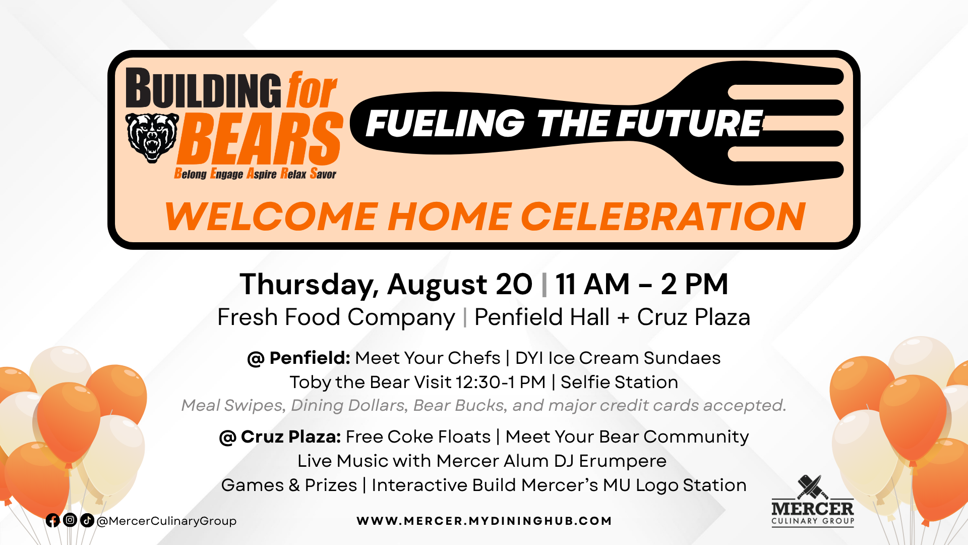 Promotional flyer for Welcome Home event.