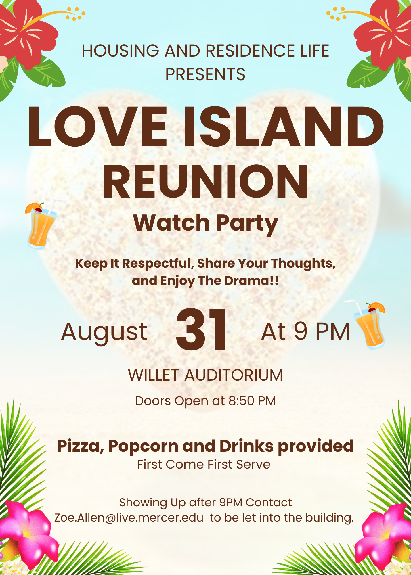 Promotional poster for Love Island Reunion Watch Party.