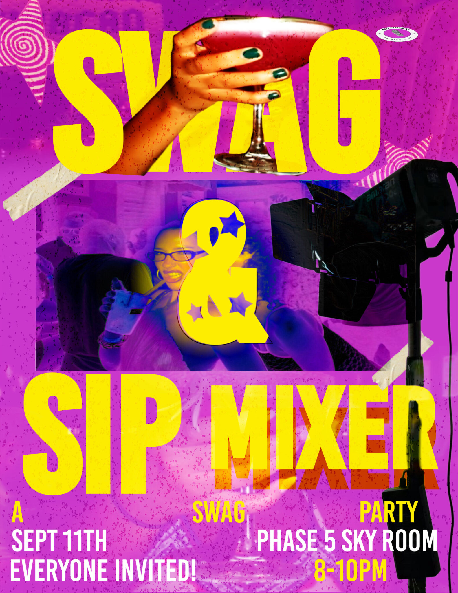 Promotional graphic for Swag and Sip Mixer.