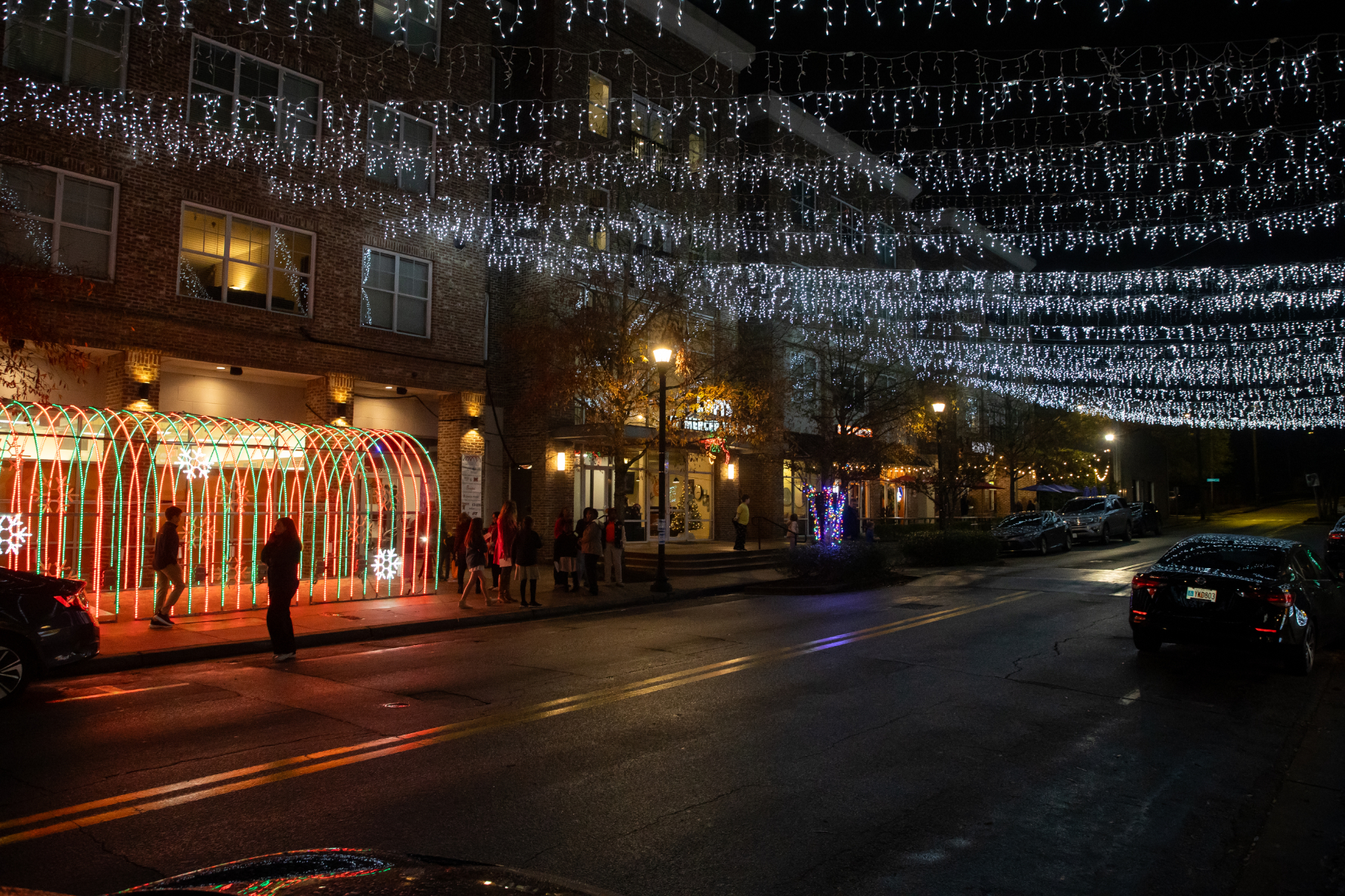 Christmas lights on display in Mercer Village