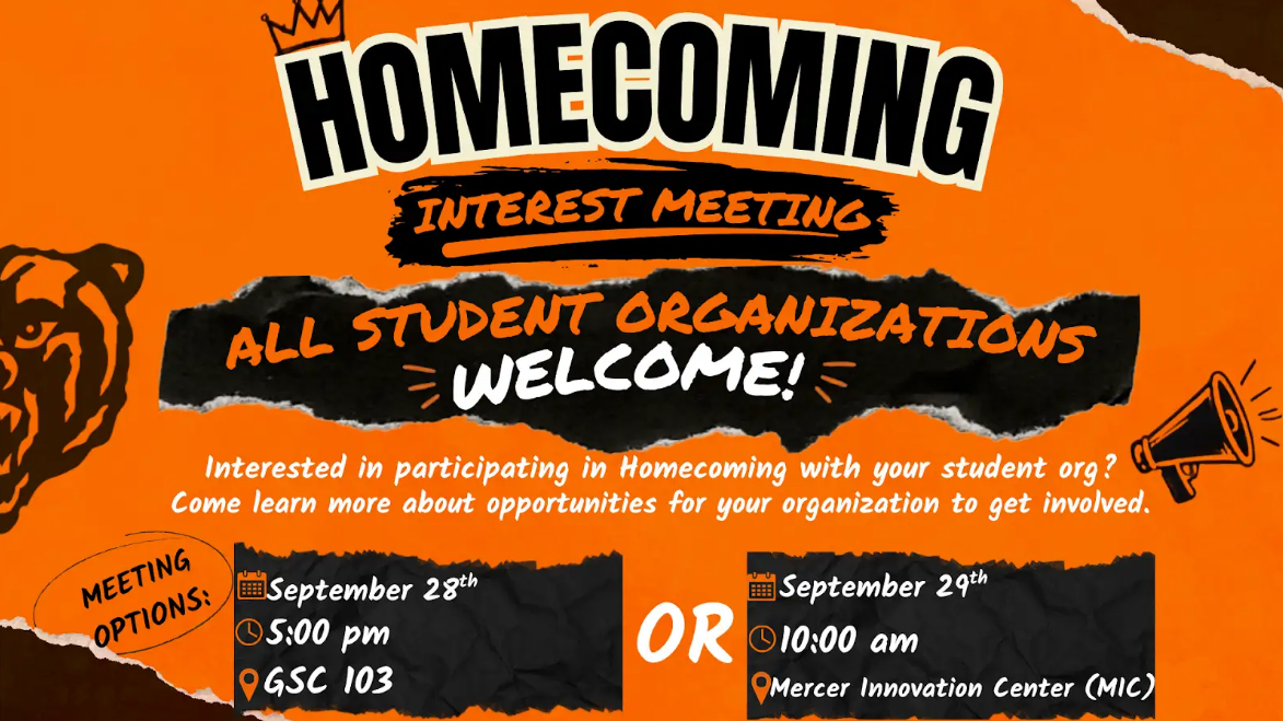 Promotional graphic for Homecoming interest meeting.