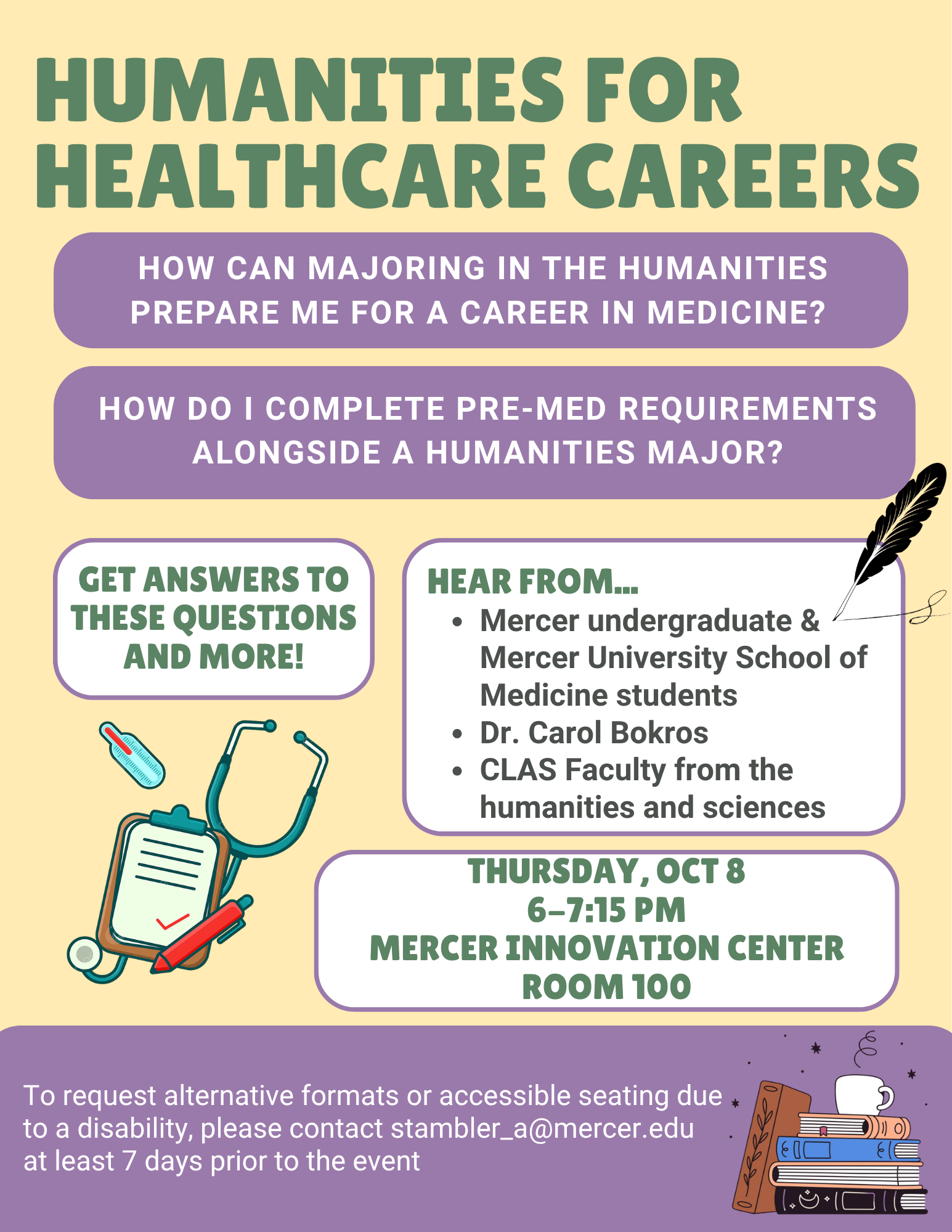 Promotional flyer for Humanities for Healthcare Careers