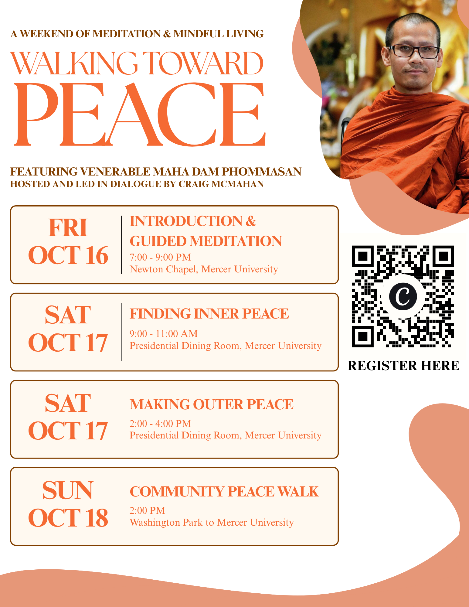 Promotional flyer for Walking Toward Peace