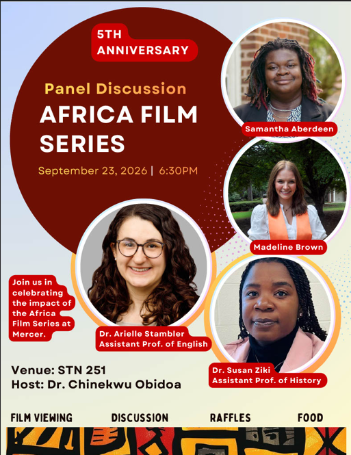 Promotional graphic for a panel discussion about the Africa Film Series.