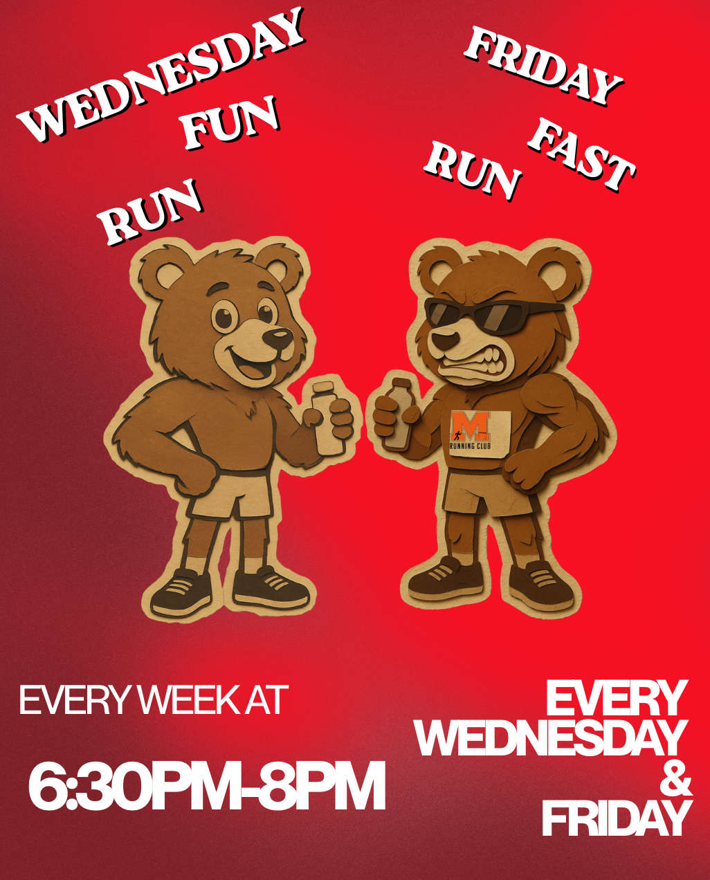 Promotional graphic for Wednesday fun run and Friday fast run.