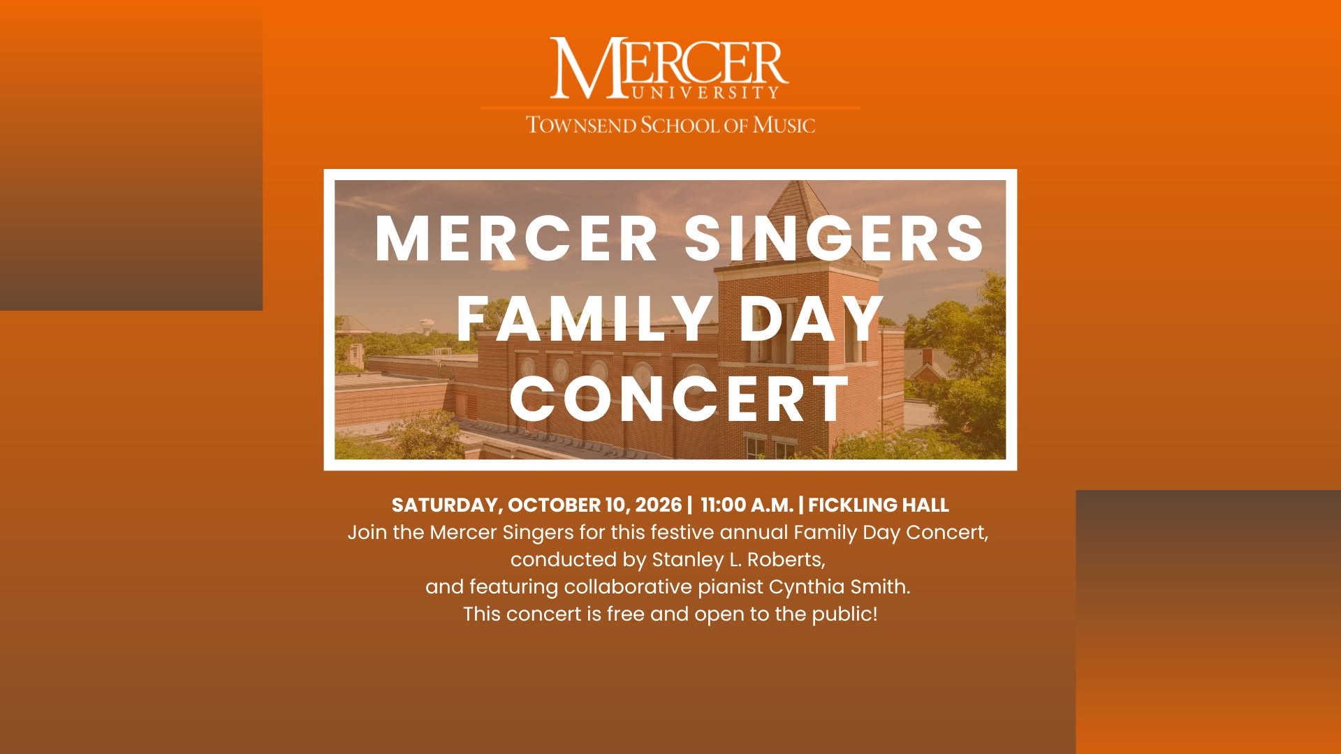 Promotional graphic for the Mercer Singers Family Day Concert.