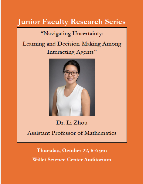 Promotional poster for the Junior Faculty Research Series featuring Dr. Li Zhou.