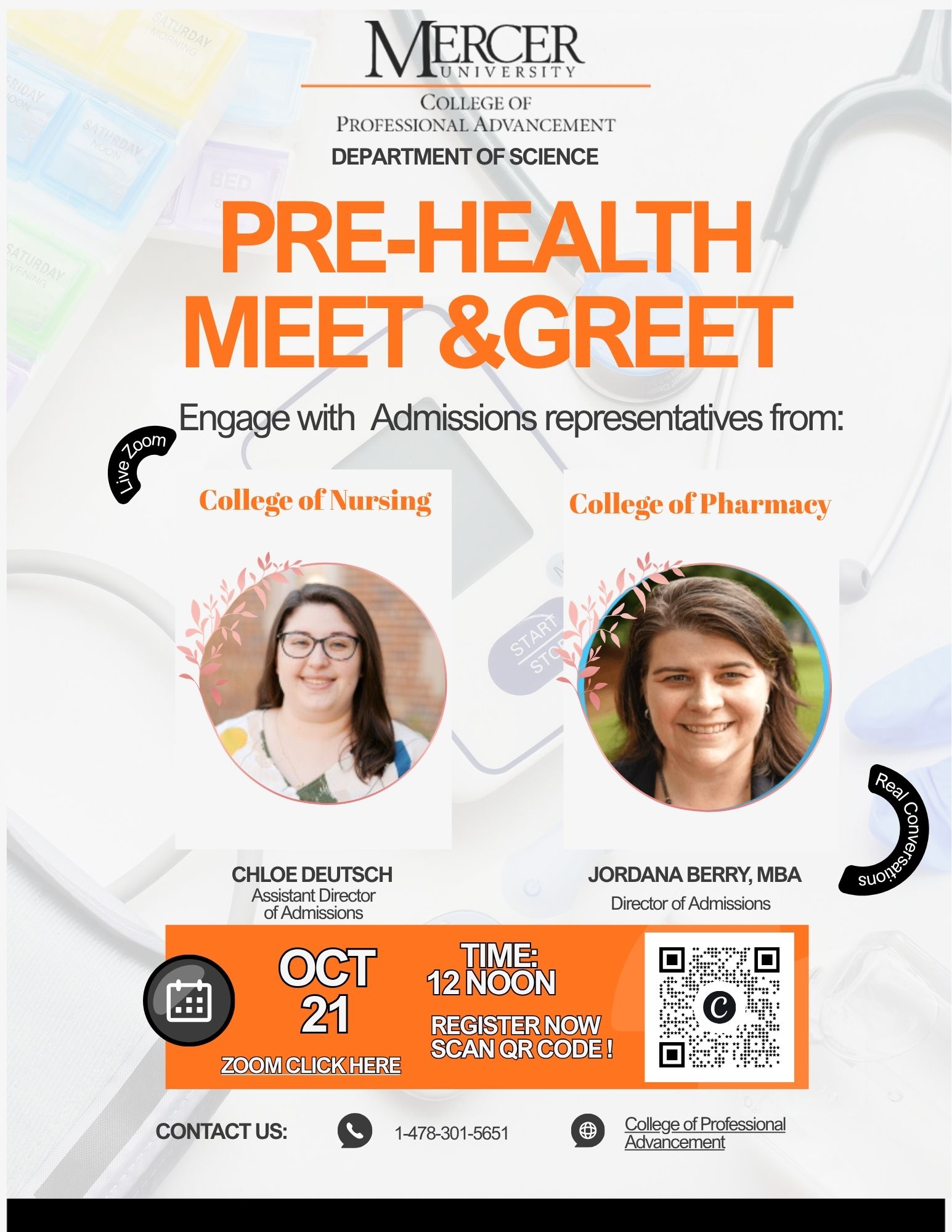 Promotional flyer for pre-health meet and greet.