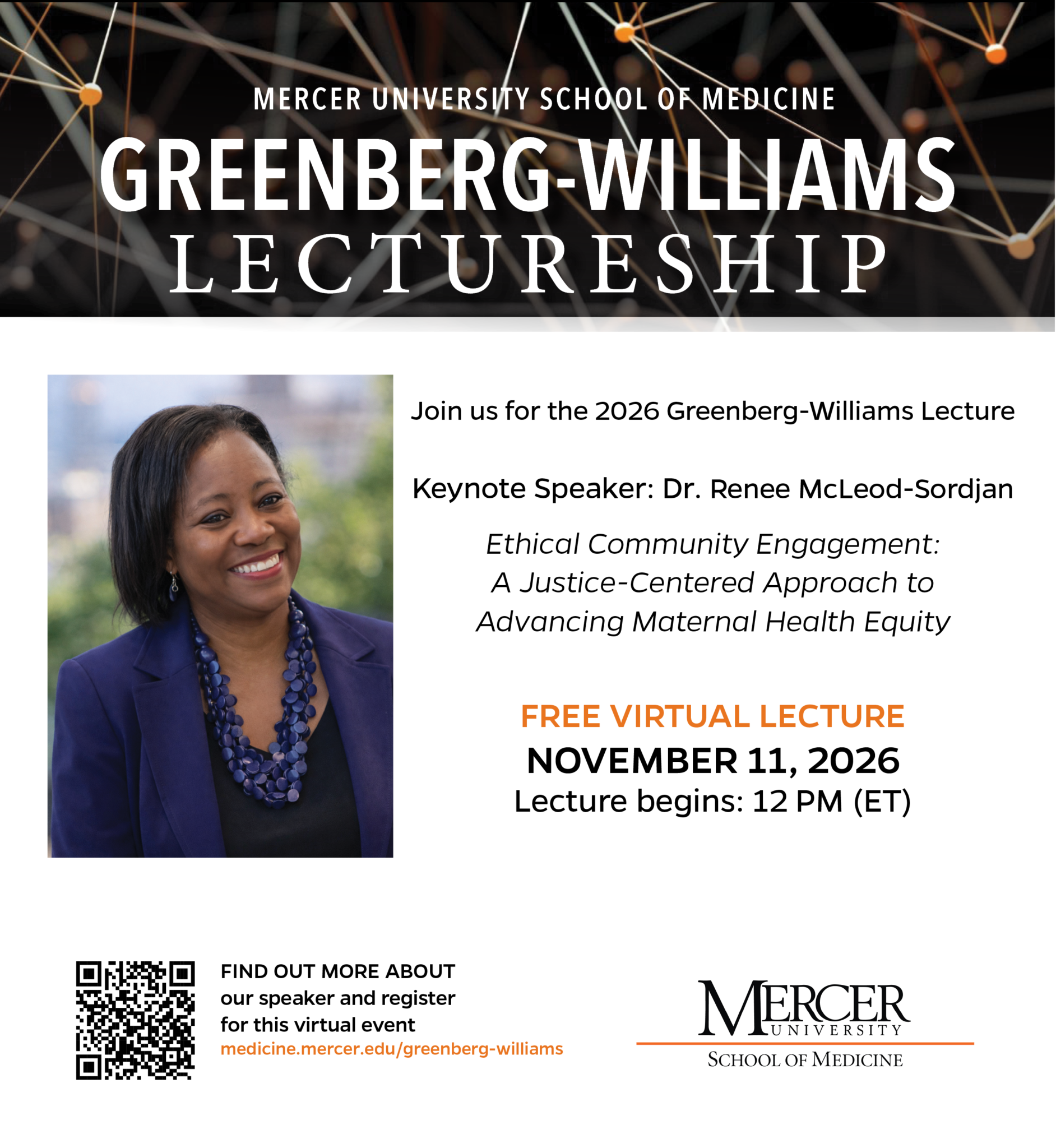 Promotional flyer for Greenberg-Williams Lecture.