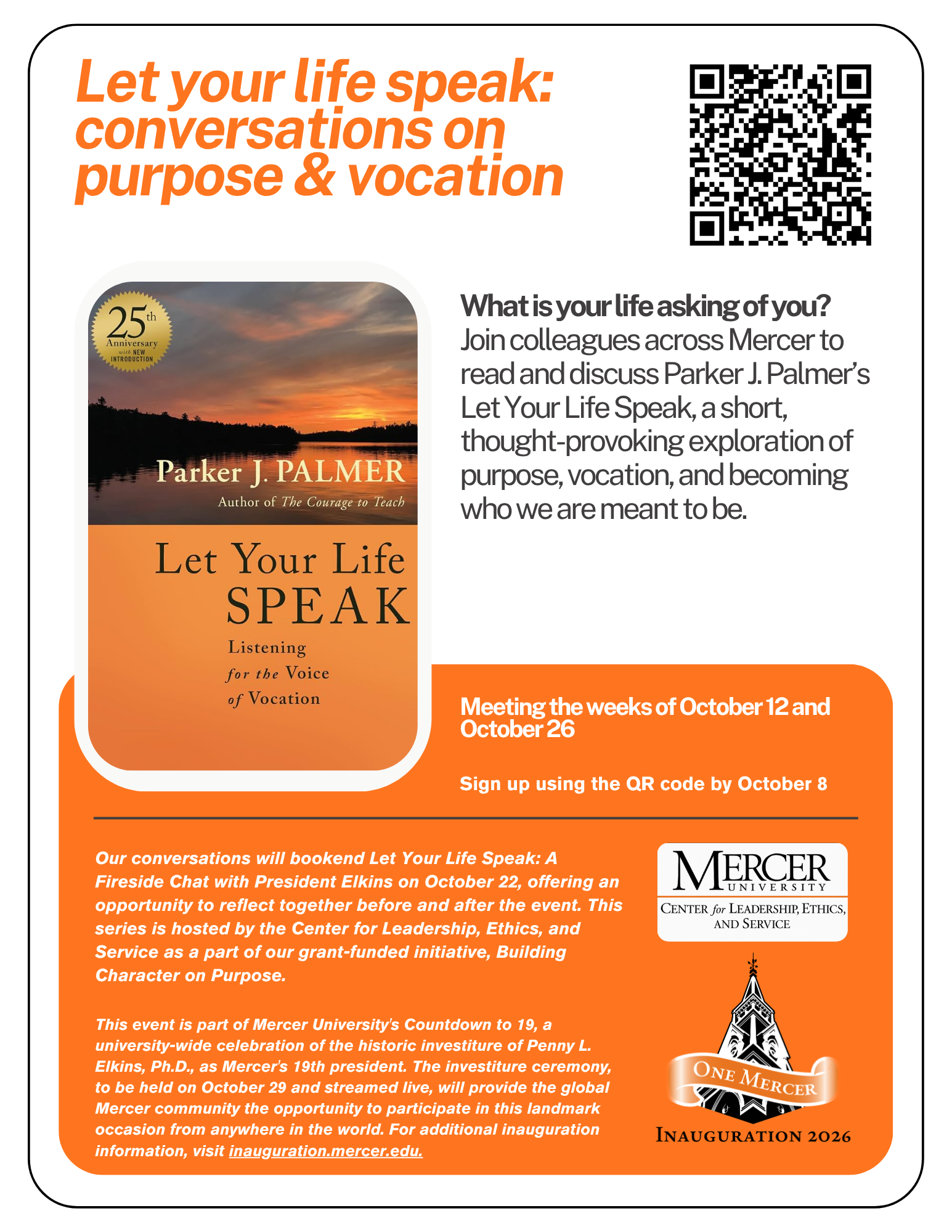 Promotional flyer for Let Your Life Speak Book Club.