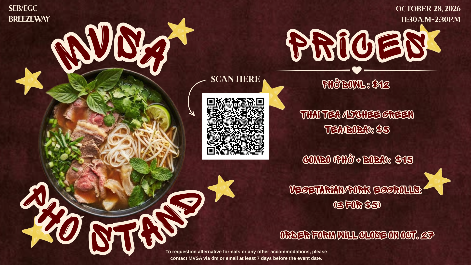 Promotional graphic for MVSA Pho Stand.