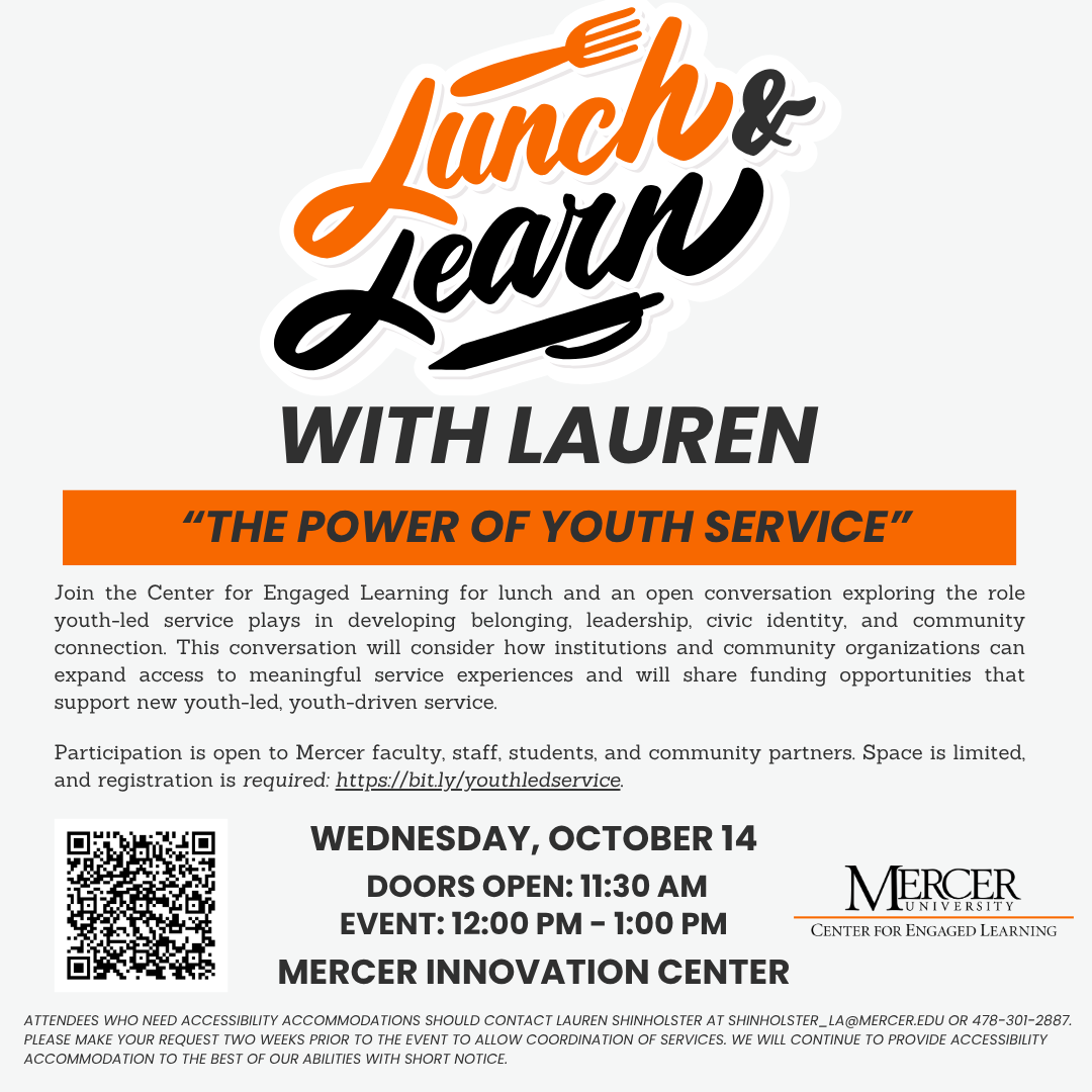 Promotional flyer for Lunch and Learn with Lauren: The Power of Youth Service.