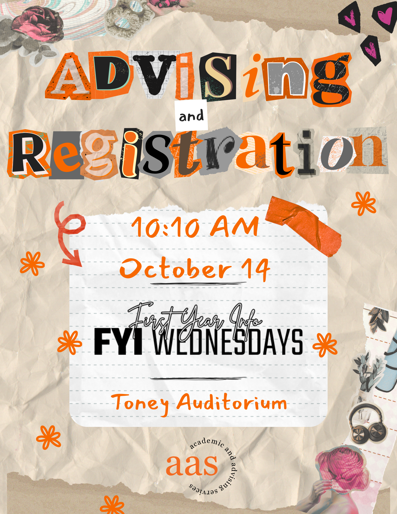 Promotional flyer for Advising and Registration 101.